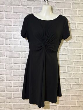 Pink Rose Black Knot-Front Mini Dress, little black dress, ribbed, medium